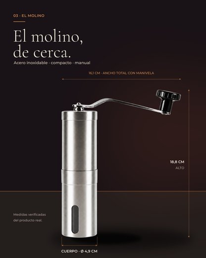 Medidas verificadas del molino manual de acero inoxidable