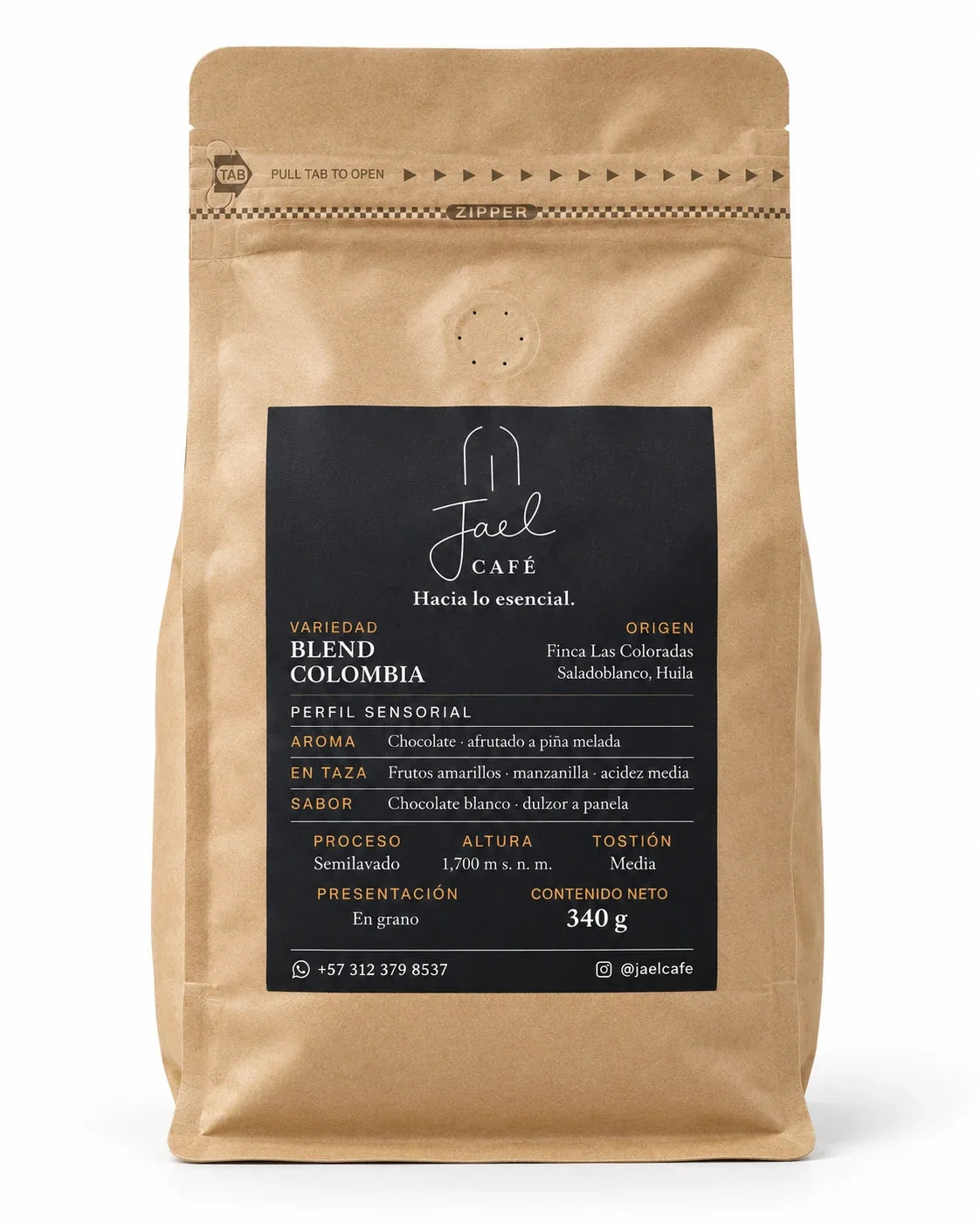 Bolsa de café Blend Colombia JAEL, 340 g en grano