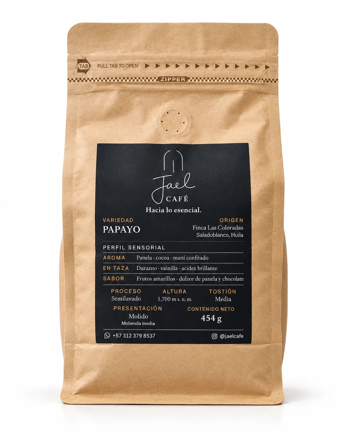 Bolsa de café Papayo JAEL, 454 g molido medio