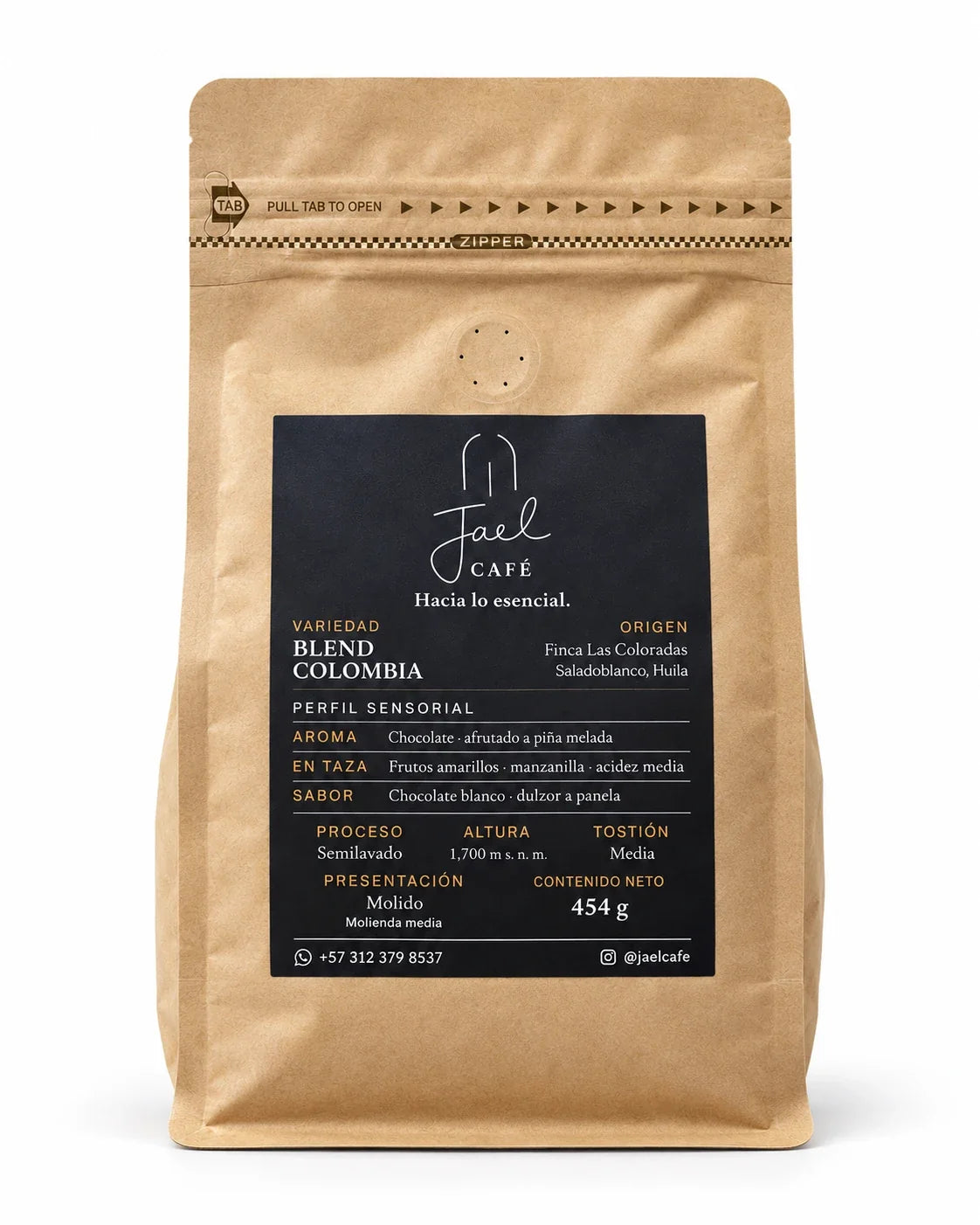 Bolsa de café Blend Colombia JAEL, 454 g molido medio