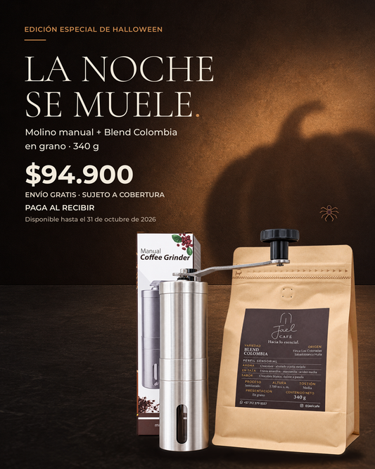 Edición Halloween Muélelo Tú: molino manual y Blend Colombia en grano de 340 g