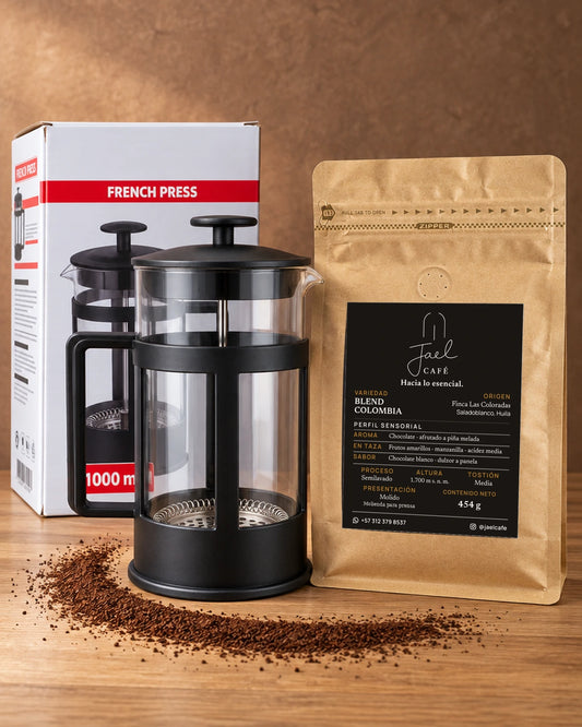 Kit Café para Compartir JAEL con prensa francesa de 1.000 ml, café molido de 454 g y caja