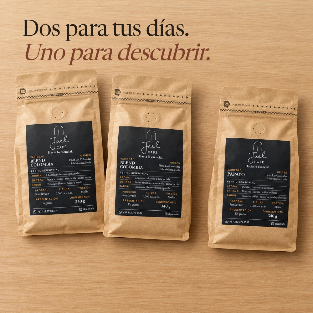 Dos Blend Colombia y un Papayo, café del Huila en grano
