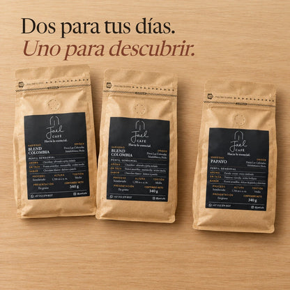 Dos Blend Colombia y un Papayo, café del Huila en grano