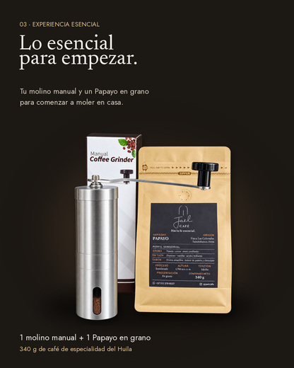 Experiencia esencial con molino manual y café en grano de 340 g